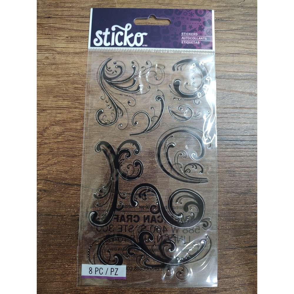 Sticko Stickers DAINTY BLACK FLOURISHES 8 Pieces NOS
